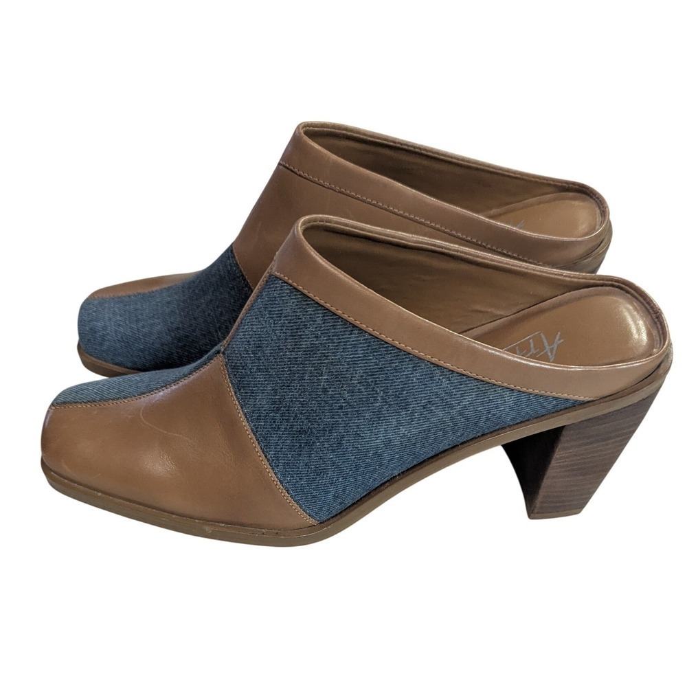 Artiva Brazil Leather & Denim Patchwork Mules Square Toe Block Heel Women's 7M